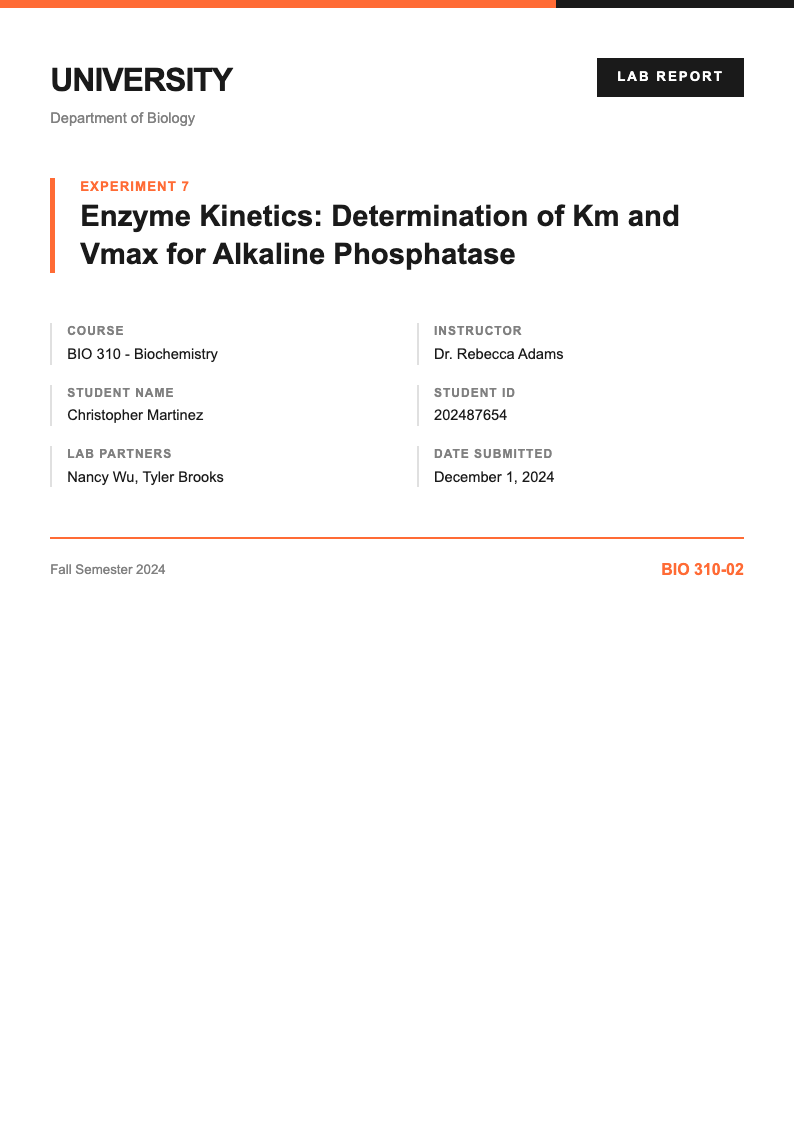 Bold contemporary lab report cover page